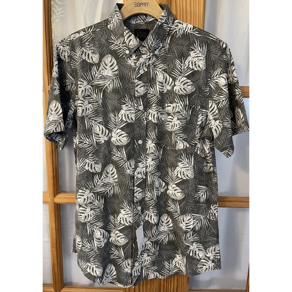 14th & Union Tropical Button Shirt Mens M Taupe Beige Short Sleeve Party Beach